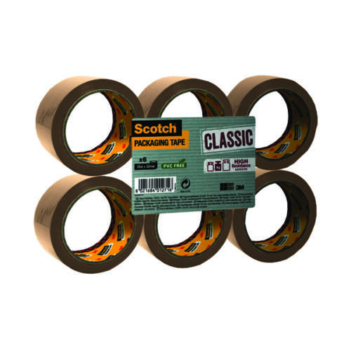 Scotch 50mmx66m Buff Packaging Tape Pk6