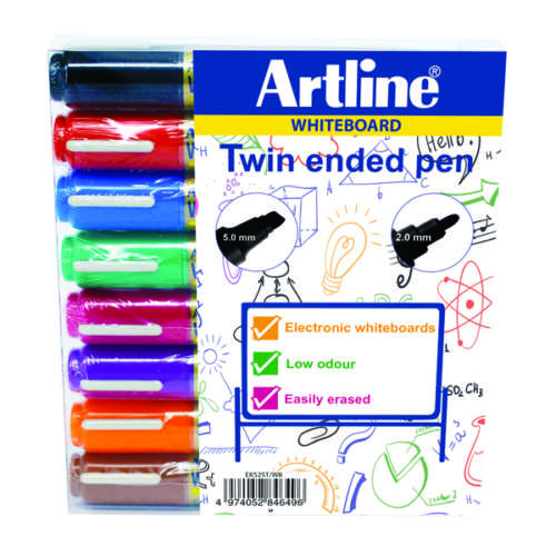 Artline 2-in-1 Whiteboard Marker Bullet Assorted Pack of 8