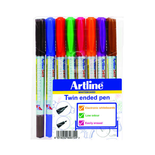 Artline 2-in-1 Whiteboard Marker Fine Assorted Pack of 8