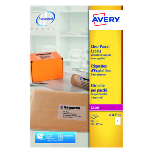 Avery L7567-25 Laser Labels Clear Pk25