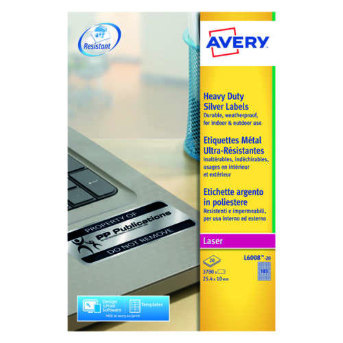 Avery Hvy Duty Laser Label Silver Pk3780