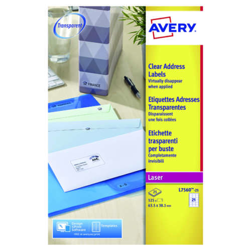 Avery L7560-25 Laser Labels Clear Pk525