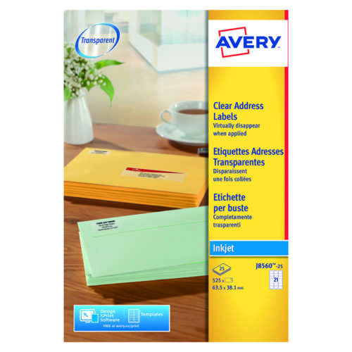 Avery J8560-25 Inkjet Labels Clear Pk525