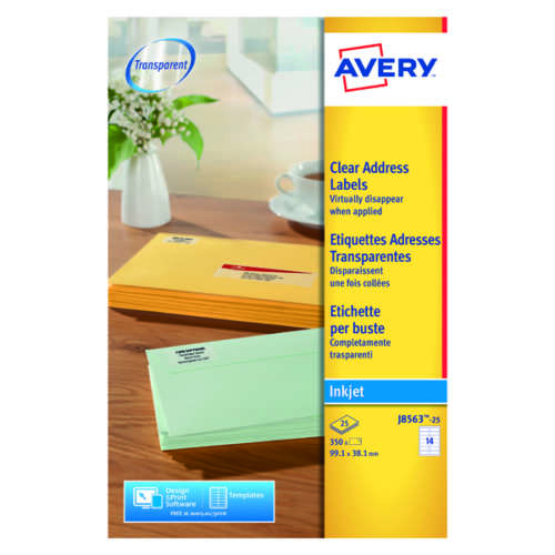 Avery J8563-25 Inkjet Labels Clear Pk350