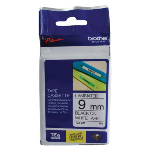 Brother Blk/Wht 9mm TZE221 P-Touch Tape