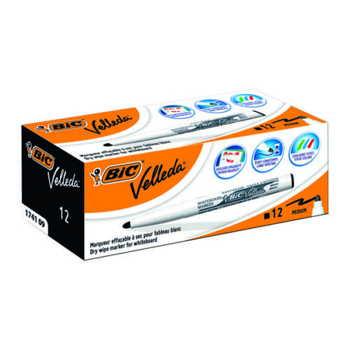 Bic Velleda 1741 Black Bullet Marker Pack of 12