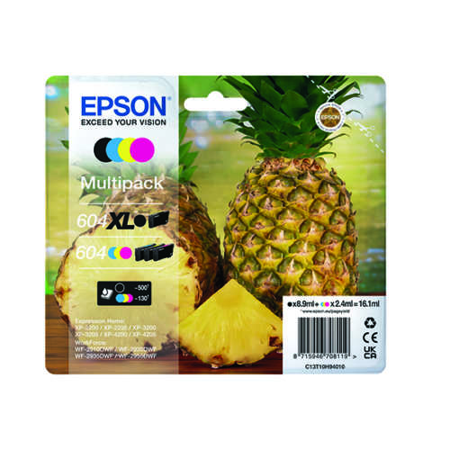 Epson 604XL/604 Ink Cartridge Multipack Pineapple XL Black High Yield/Standard CMY (Epson original)
