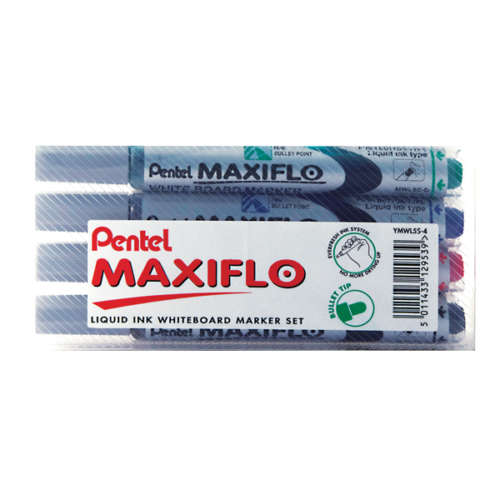 Pentel Maxiflo Whiteboard Marker Ast Pk4