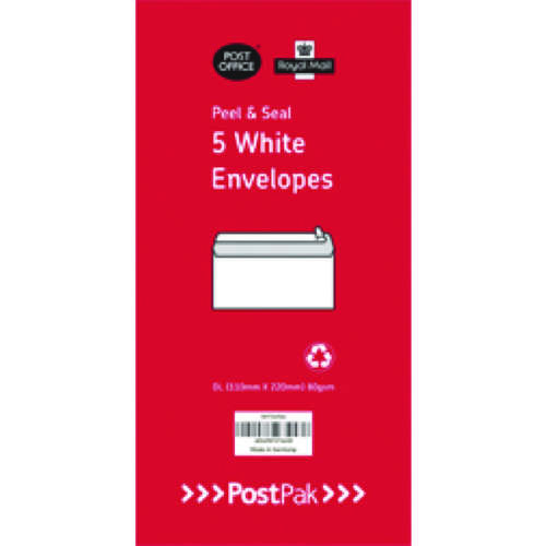 Envelopes DL Peel & Seal White 80G Pk5