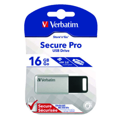 Verbatim Secure Pro USB 3.0 Flash Drive 16GB Silver/Black 98664